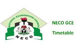 neco gce timetable 2023